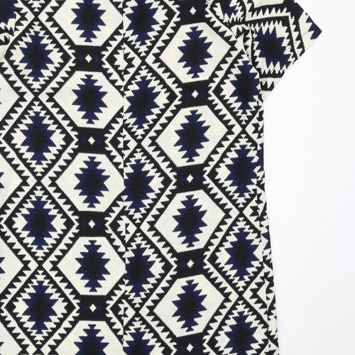 Vera & Lucy Womens White Geometric Polyester Shift Size M Boat Neck Zip