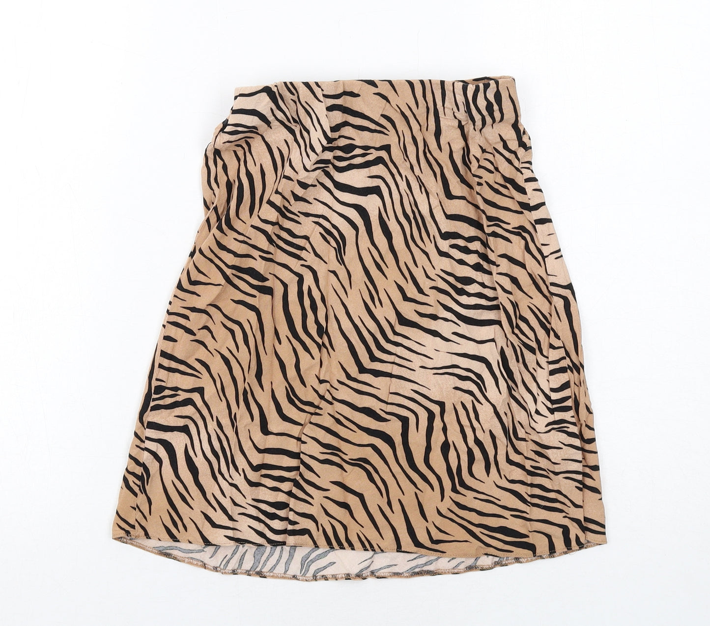 New Look Womens Beige Animal Print Viscose Swing Skirt Size 8 - Tiger Pattern