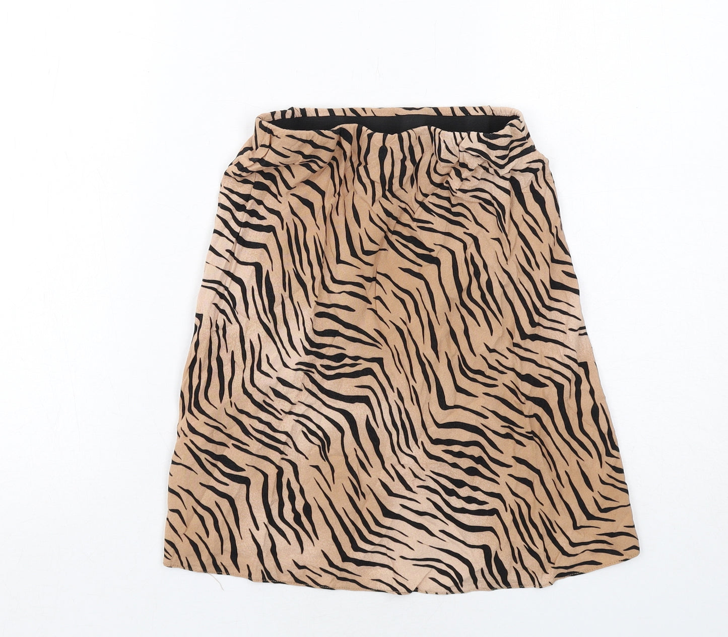 New Look Womens Beige Animal Print Viscose Swing Skirt Size 8 - Tiger Pattern