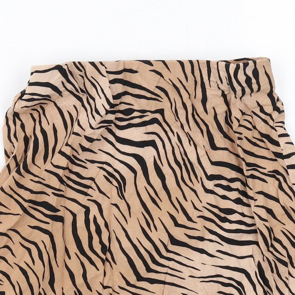 New Look Womens Beige Animal Print Viscose Swing Skirt Size 8 - Tiger Pattern