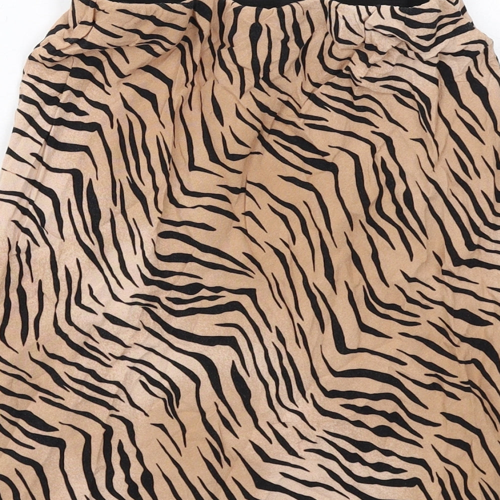 New Look Womens Beige Animal Print Viscose Swing Skirt Size 8 - Tiger Pattern