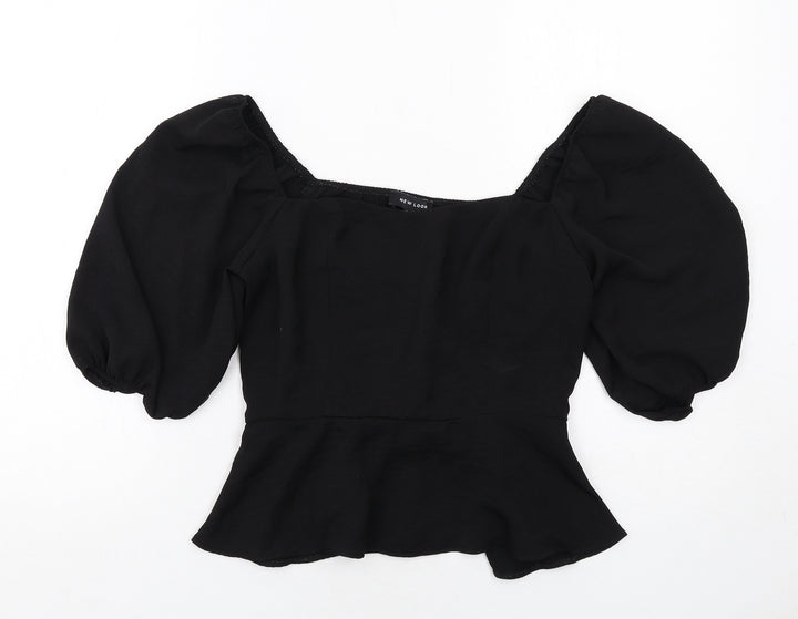 New Look Womens Black Polyester Basic Blouse Size 10 Square Neck