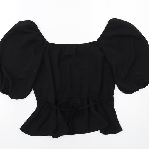 New Look Womens Black Polyester Basic Blouse Size 10 Square Neck