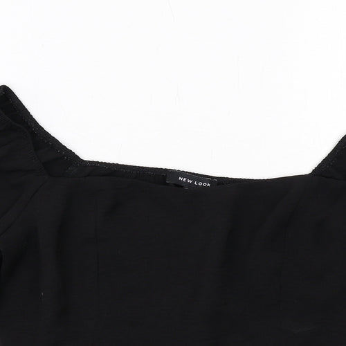 New Look Womens Black Polyester Basic Blouse Size 10 Square Neck