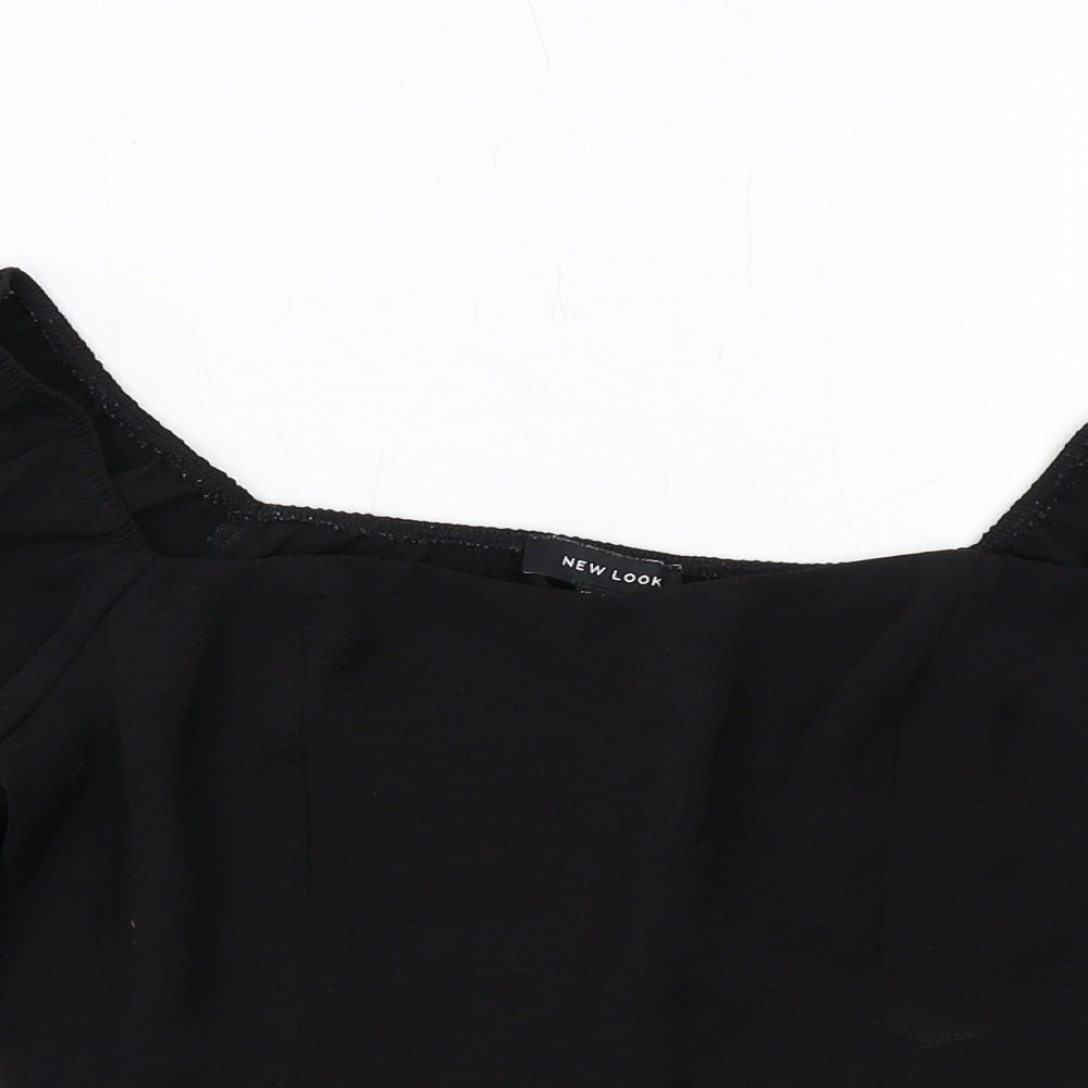 New Look Womens Black Polyester Basic Blouse Size 10 Square Neck