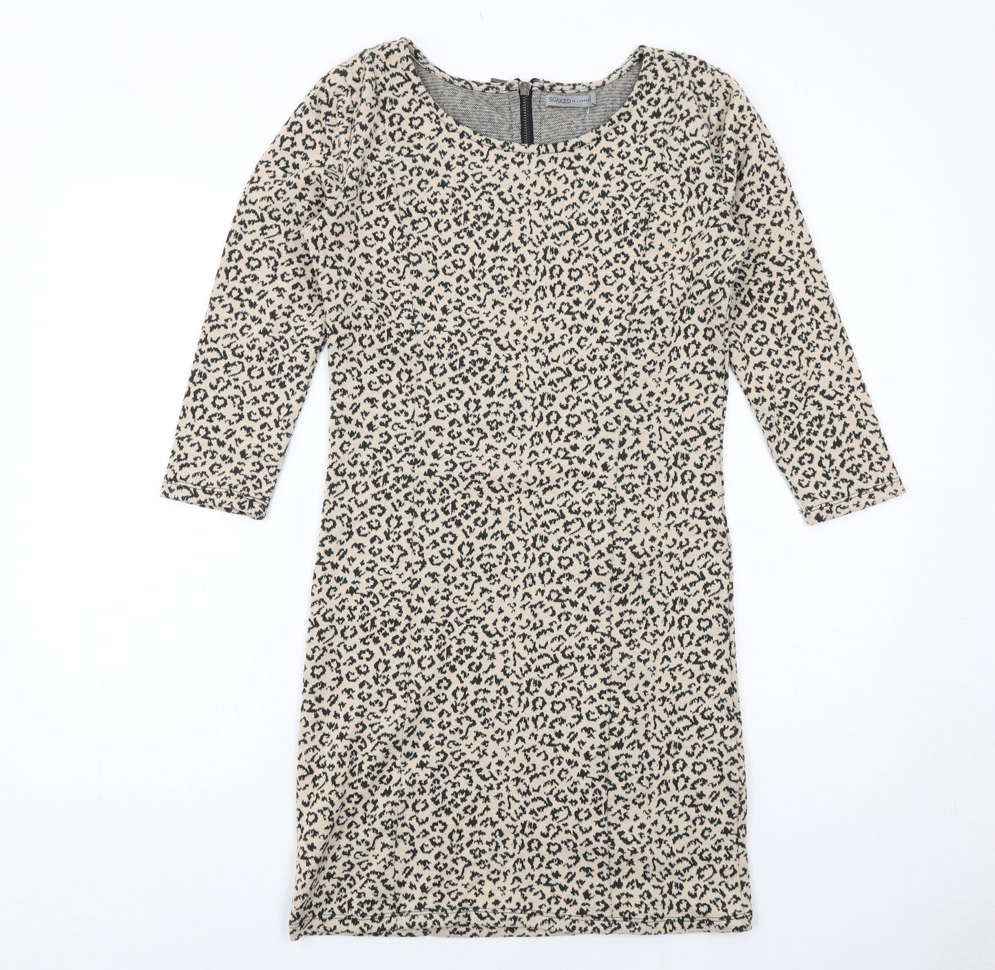 Soaked in Luxury Womens Beige Animal Print Polyester Sheath Size S Boat Neck Zip - Leopard Print