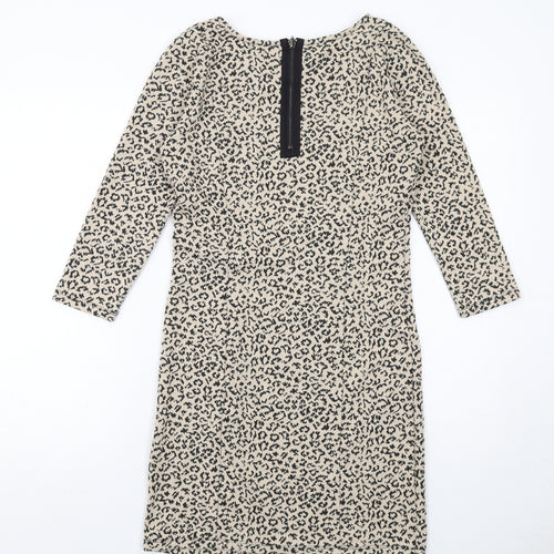 Soaked in Luxury Womens Beige Animal Print Polyester Sheath Size S Boat Neck Zip - Leopard Print
