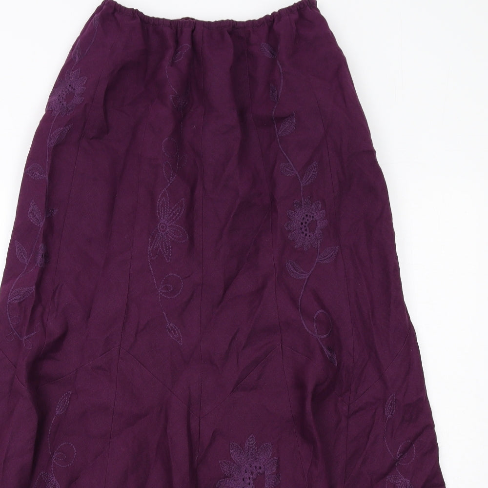 Per Una Womens Purple Floral Linen Maxi Skirt Size 14 Zip