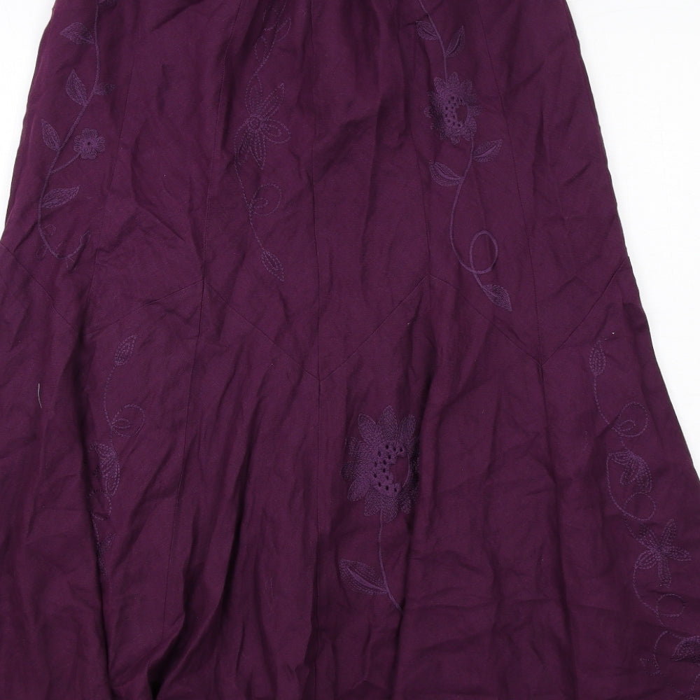 Per Una Womens Purple Floral Linen Maxi Skirt Size 14 Zip