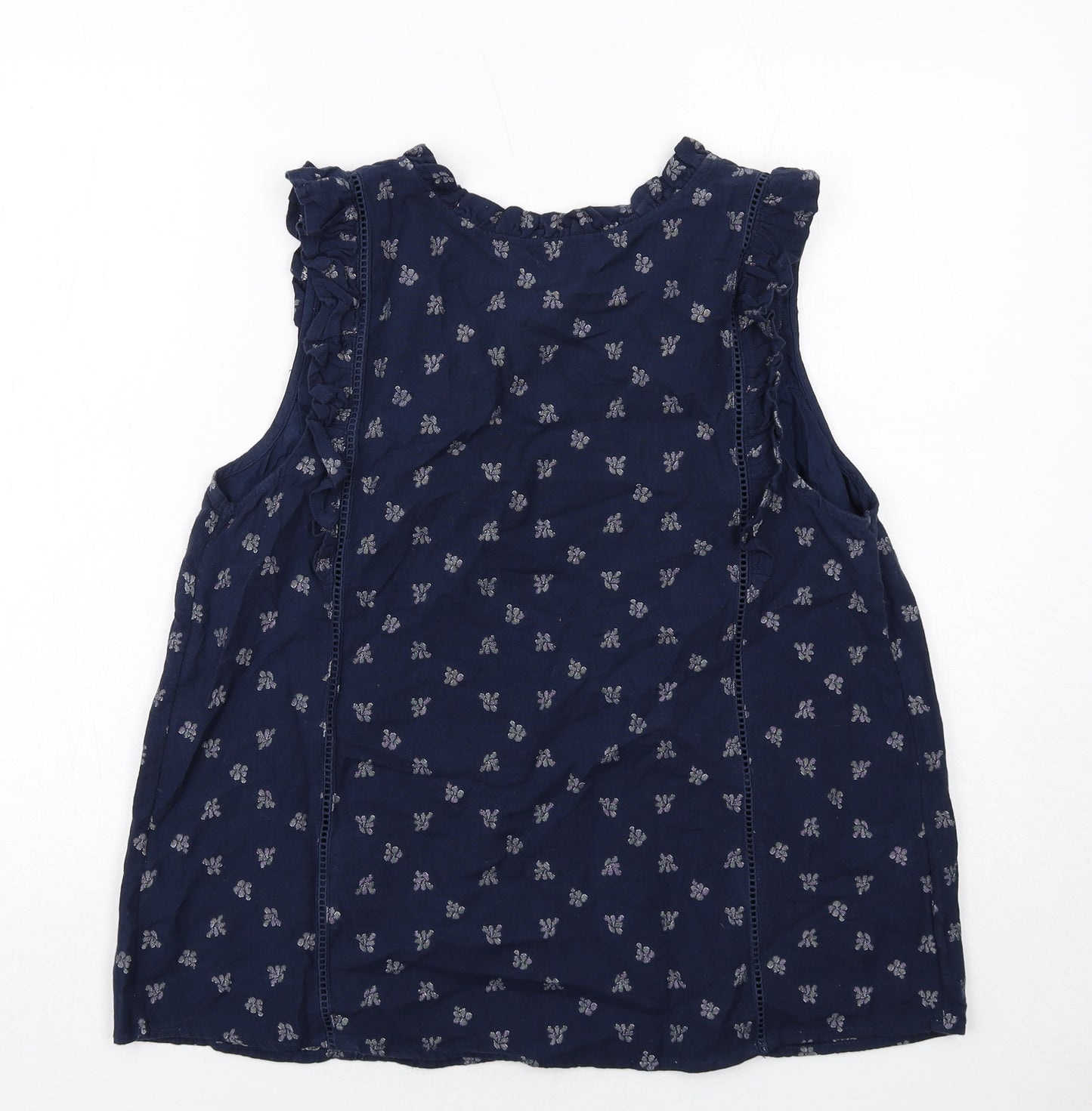 Marks and Spencer Womens Blue Geometric Cotton Basic Tank Size 14 V-Neck