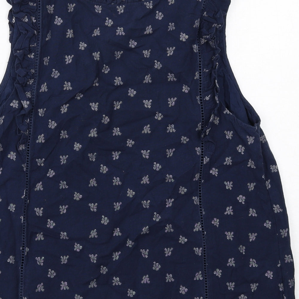 Marks and Spencer Womens Blue Geometric Cotton Basic Tank Size 14 V-Neck