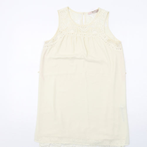 FOREVER 21 Womens Ivory Polyester Shift Size S Boat Neck Button - Crocheted Lace Detail