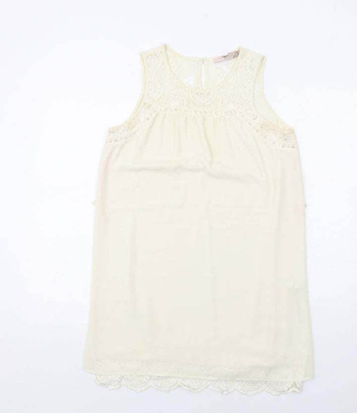 FOREVER 21 Womens Ivory Polyester Shift Size S Boat Neck Button - Crocheted Lace Detail
