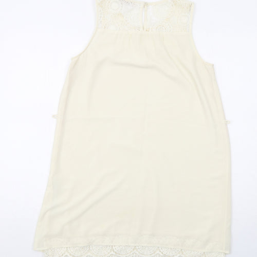 FOREVER 21 Womens Ivory Polyester Shift Size S Boat Neck Button - Crocheted Lace Detail