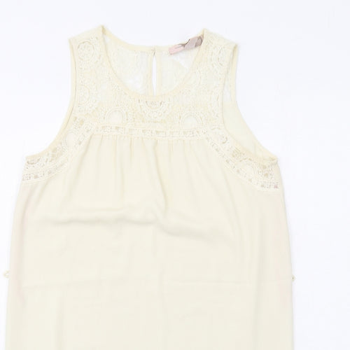 FOREVER 21 Womens Ivory Polyester Shift Size S Boat Neck Button - Crocheted Lace Detail