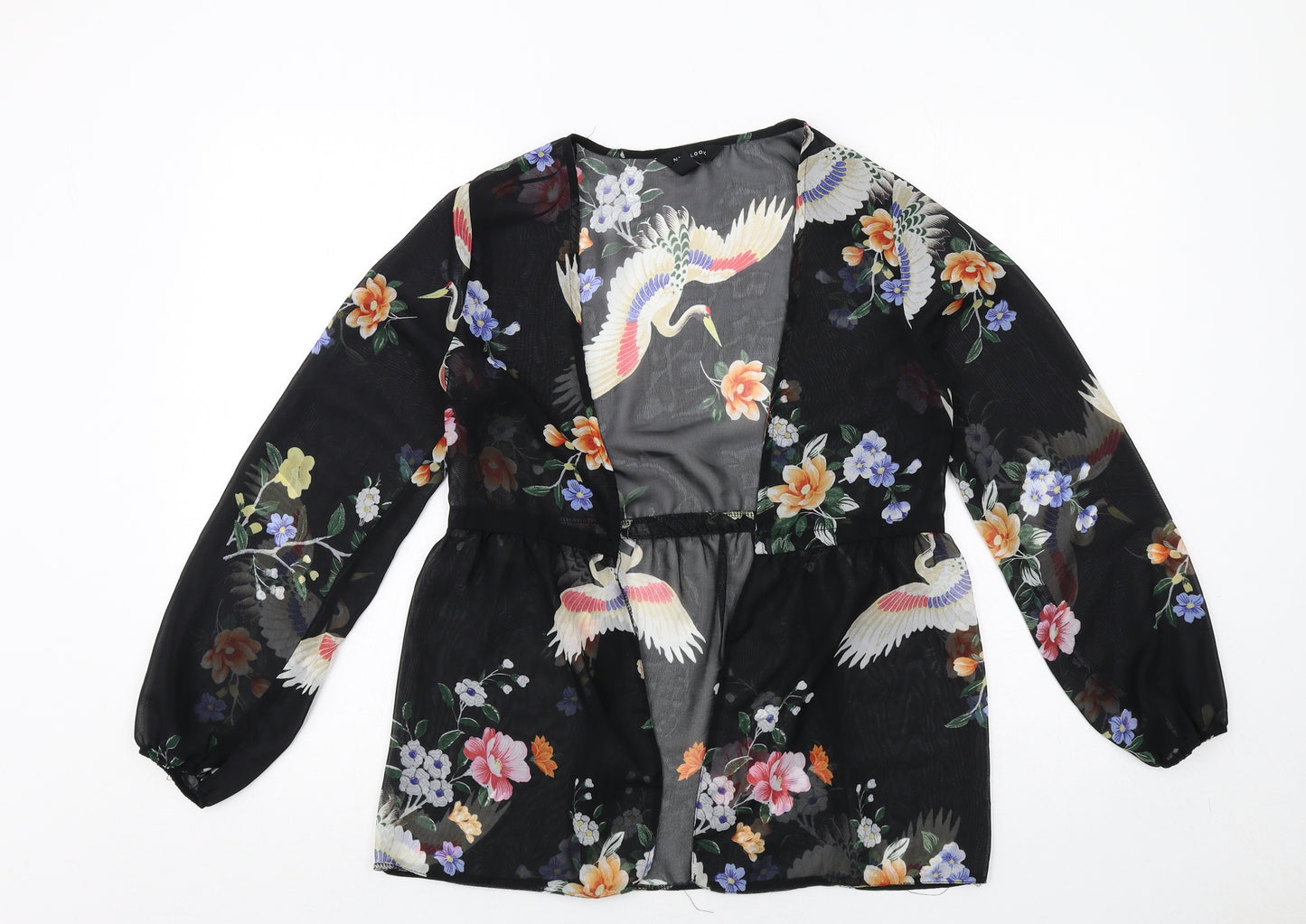 New Look Womens Black Geometric Polyester Kimono Blouse Size 8 V-Neck