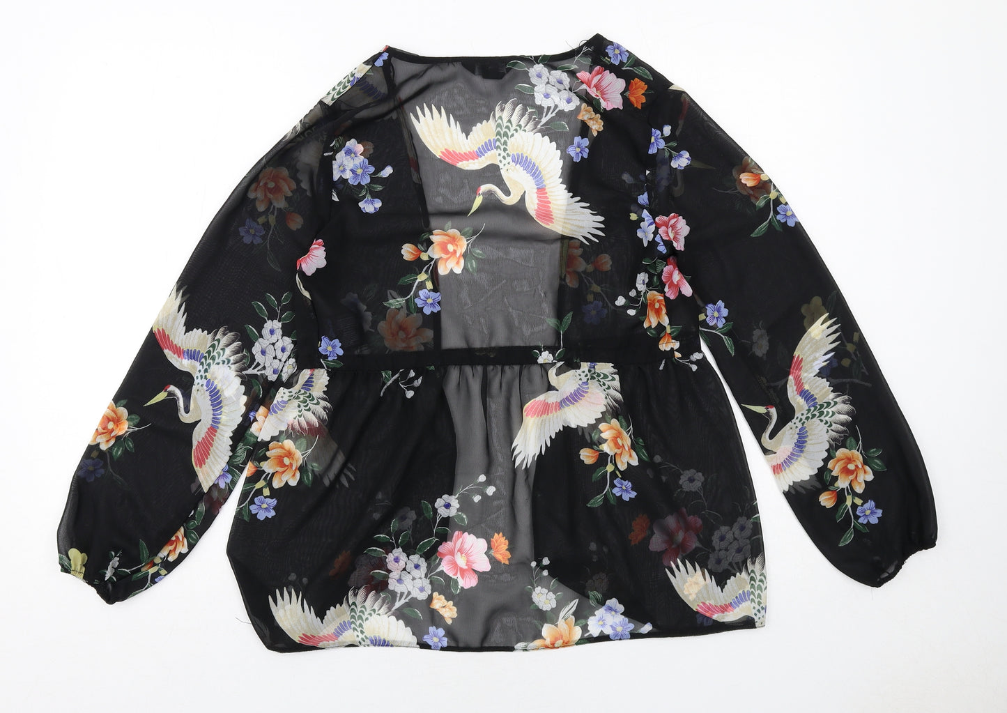New Look Womens Black Geometric Polyester Kimono Blouse Size 8 V-Neck