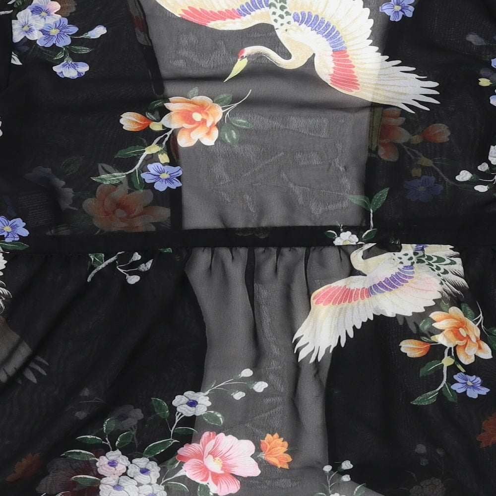 New Look Womens Black Geometric Polyester Kimono Blouse Size 8 V-Neck
