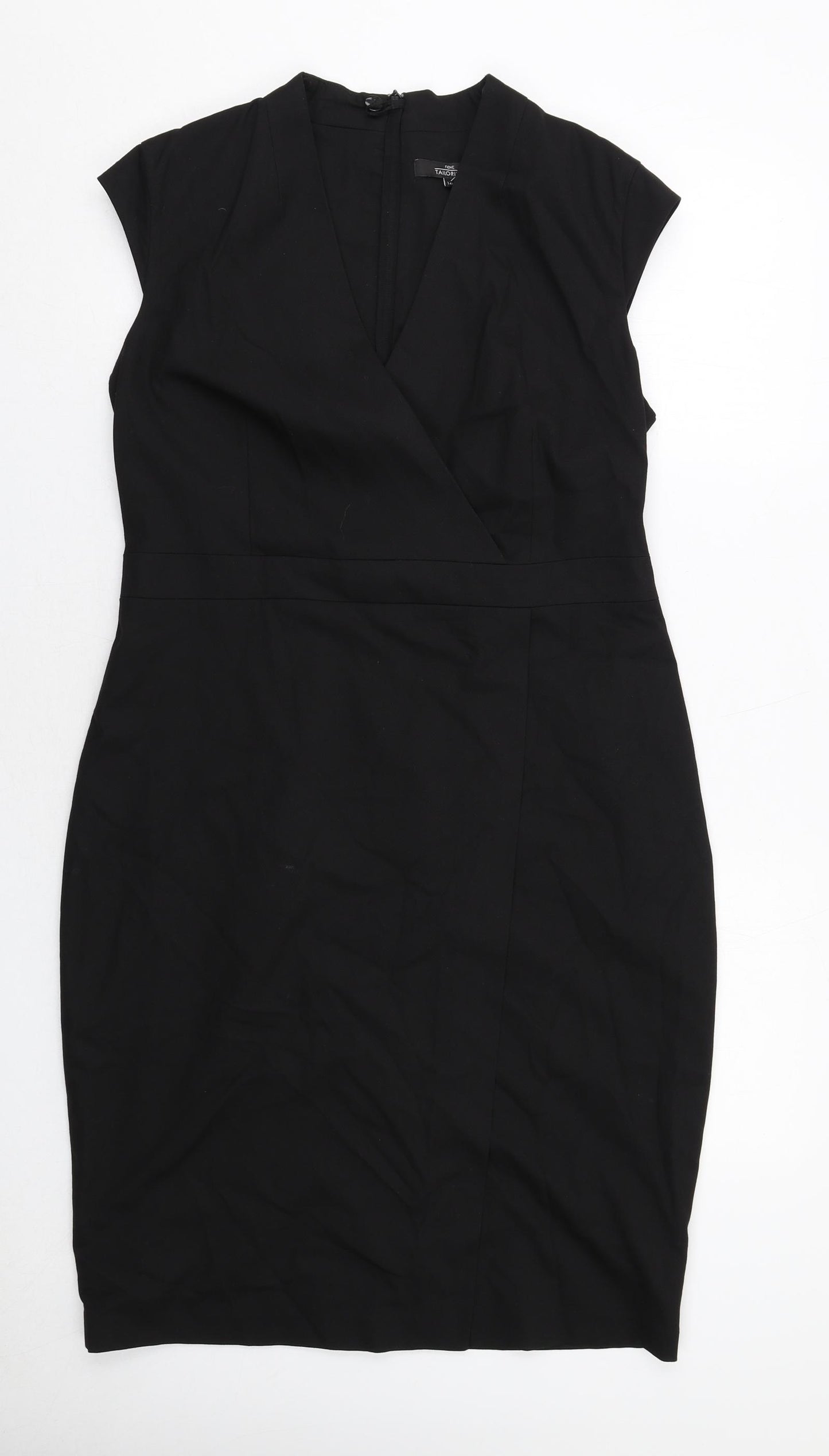 NEXT Womens Black Polyester Pencil Dress Size 14 V-Neck Zip - Wrap Front Detail