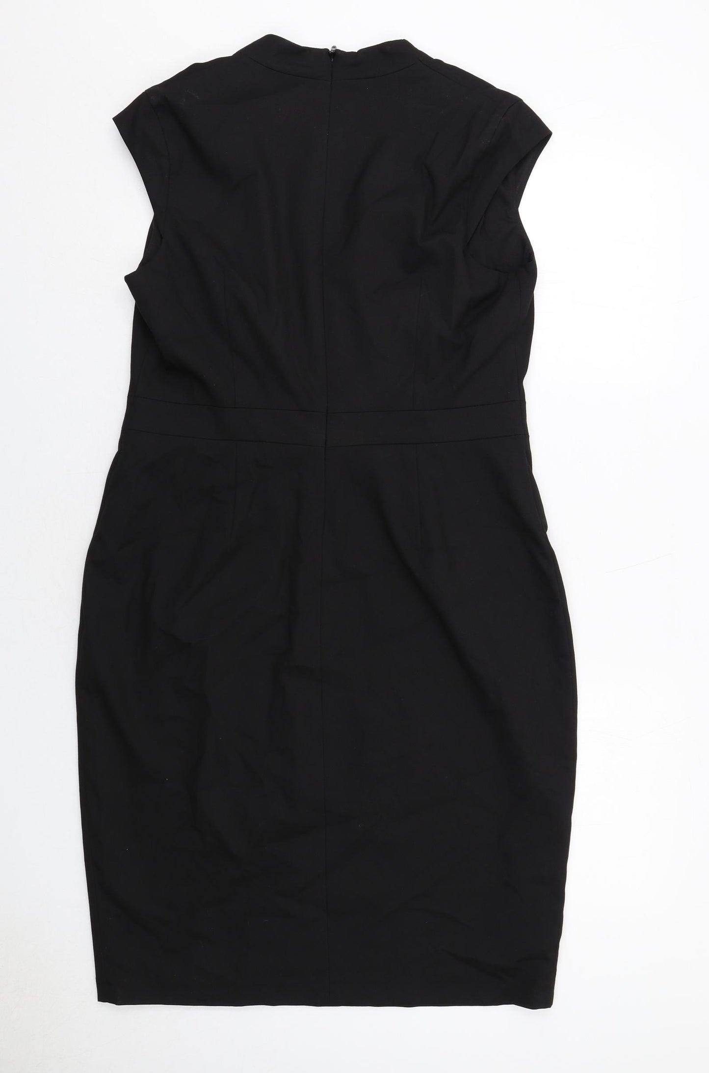 NEXT Womens Black Polyester Pencil Dress Size 14 V-Neck Zip - Wrap Front Detail