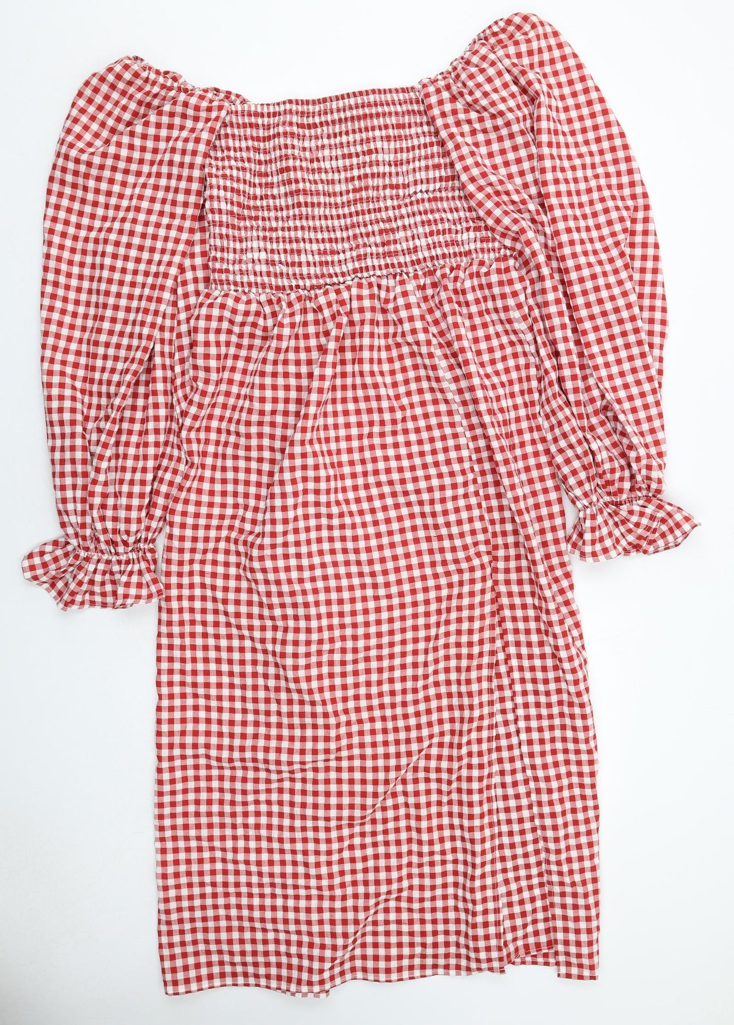 Missguided Womens Red Check Cotton A-Line Size 20 Off the Shoulder Pullover - Shirred Top