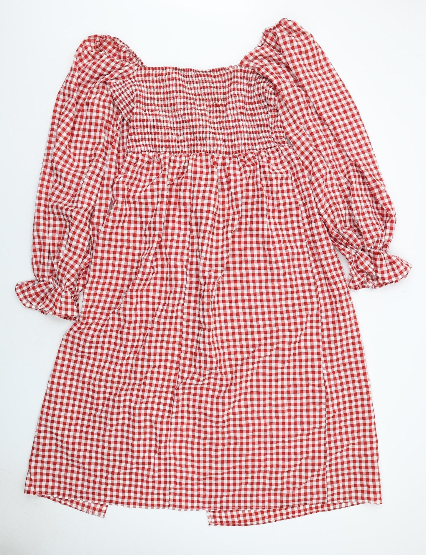 Missguided Womens Red Check Cotton A-Line Size 20 Off the Shoulder Pullover - Shirred Top