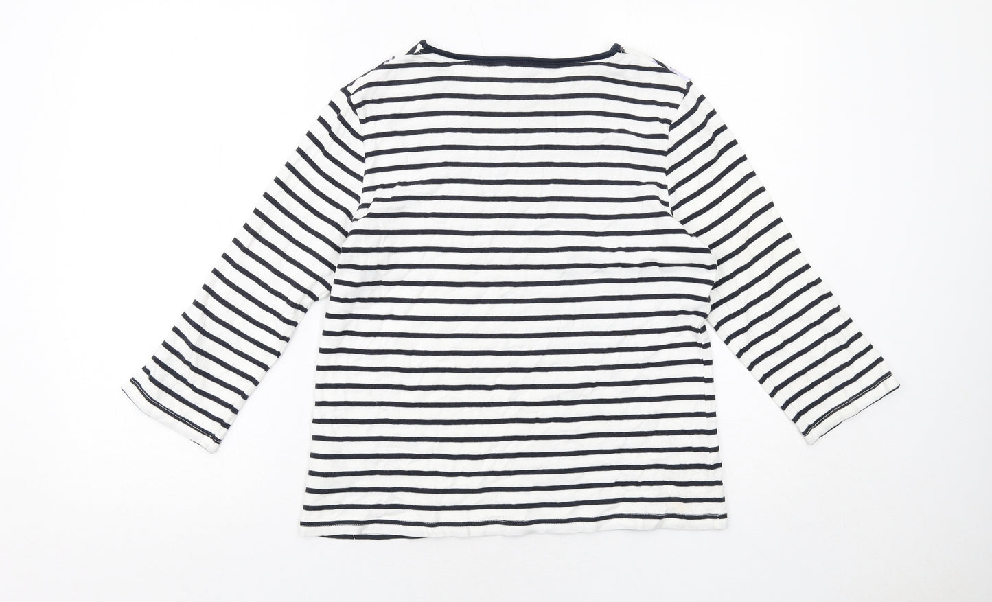 Maine Womens White Striped Cotton Basic Blouse Size 14 Round Neck - Flower Print
