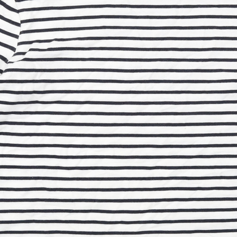 Maine Womens White Striped Cotton Basic Blouse Size 14 Round Neck - Flower Print