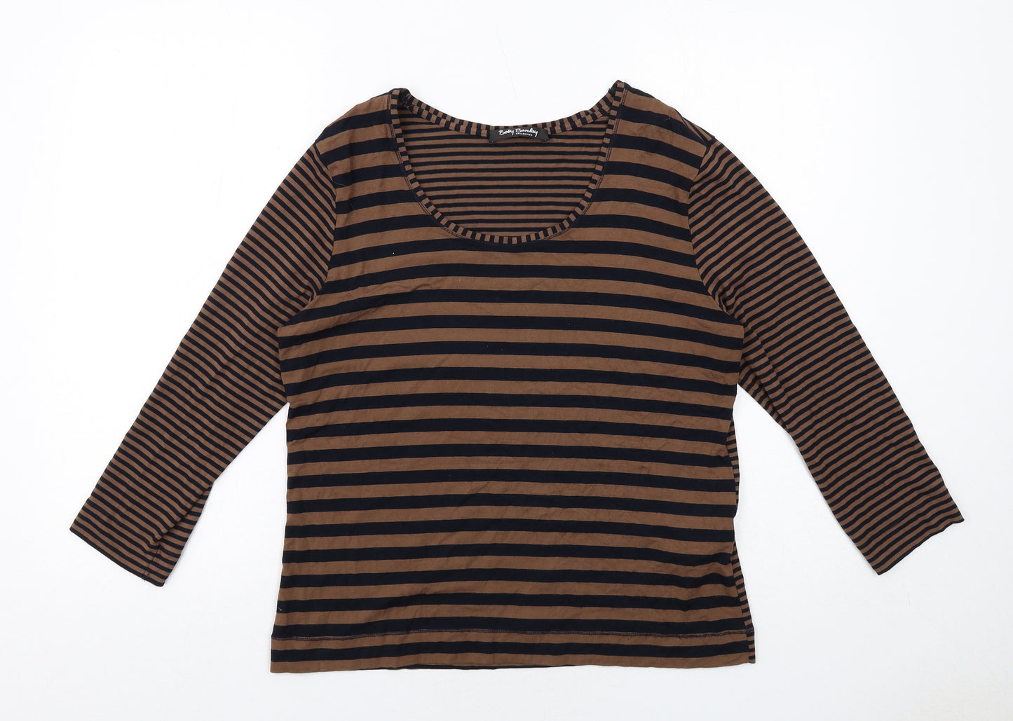 Betty Barclay Womens Brown Striped Viscose Basic Blouse Size 16 Round Neck