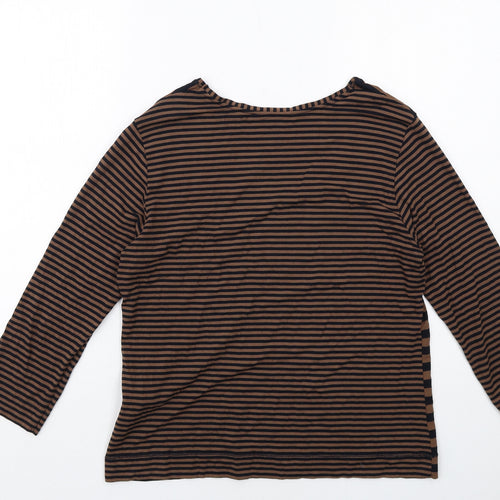 Betty Barclay Womens Brown Striped Viscose Basic Blouse Size 16 Round Neck