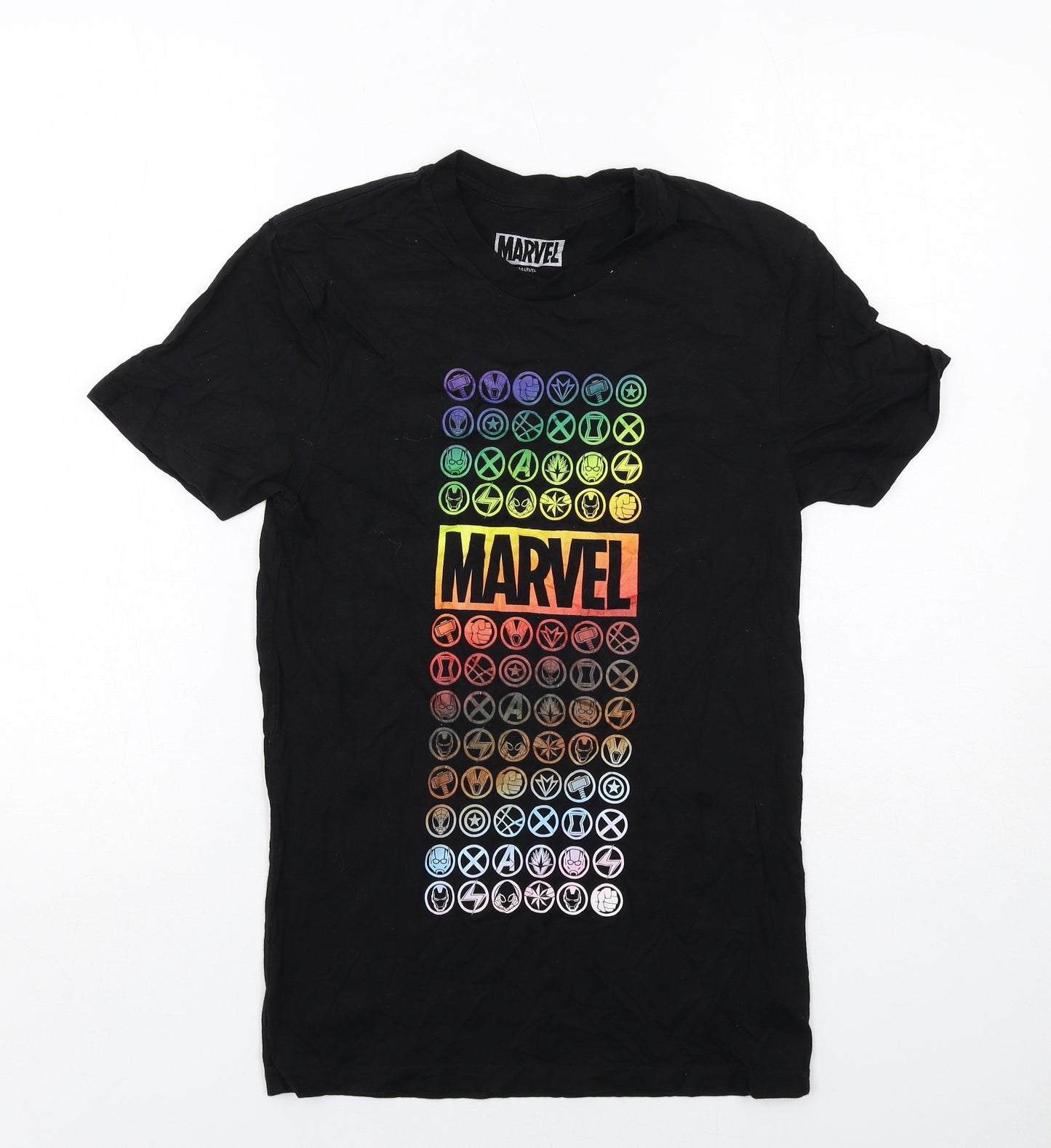 Marvel Womens Black Cotton Basic T-Shirt Size XS Round Neck - Marvel