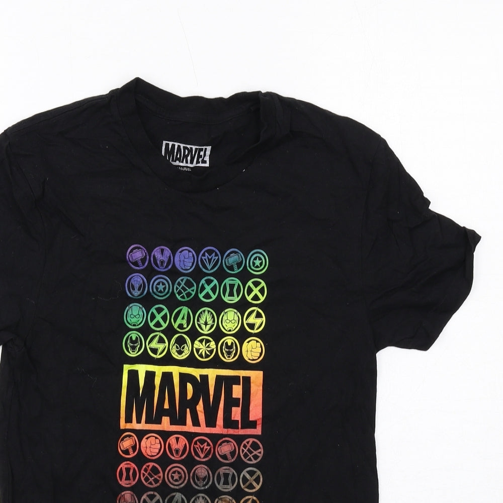 Marvel Womens Black Cotton Basic T-Shirt Size XS Round Neck - Marvel