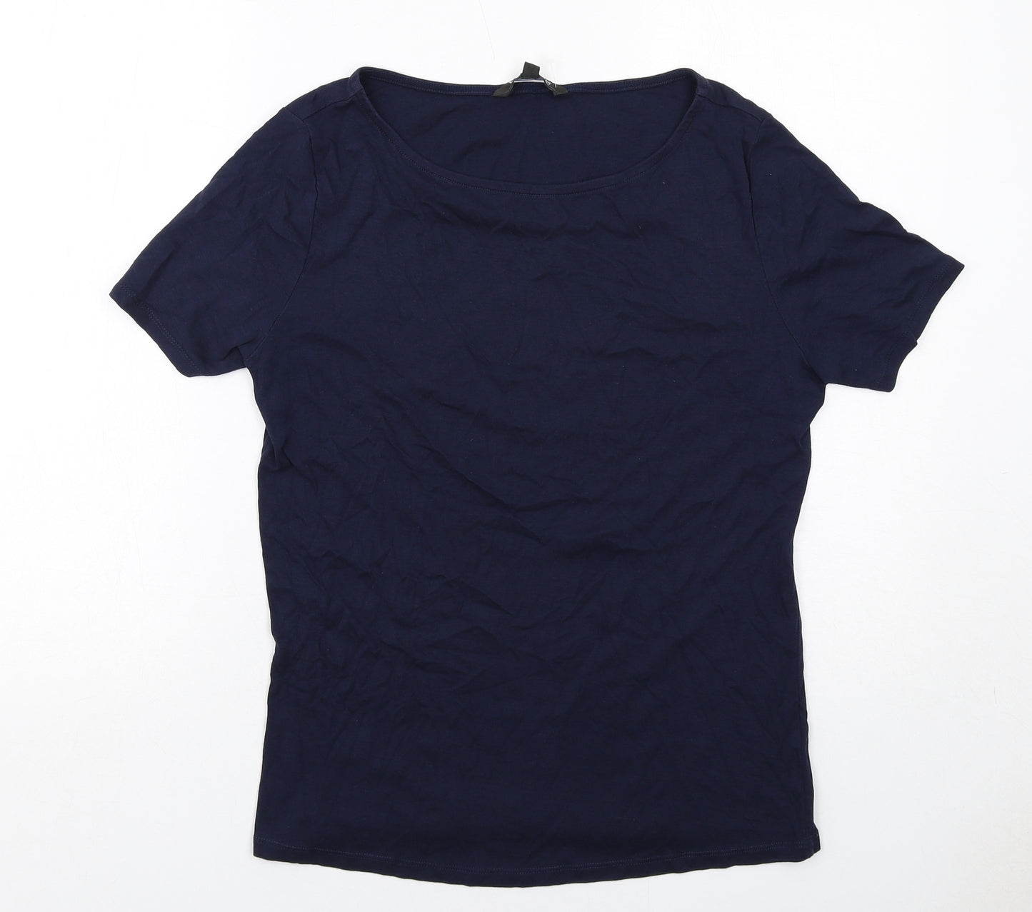 Bonmarché Womens Blue Cotton Basic T-Shirt Size 14 Round Neck