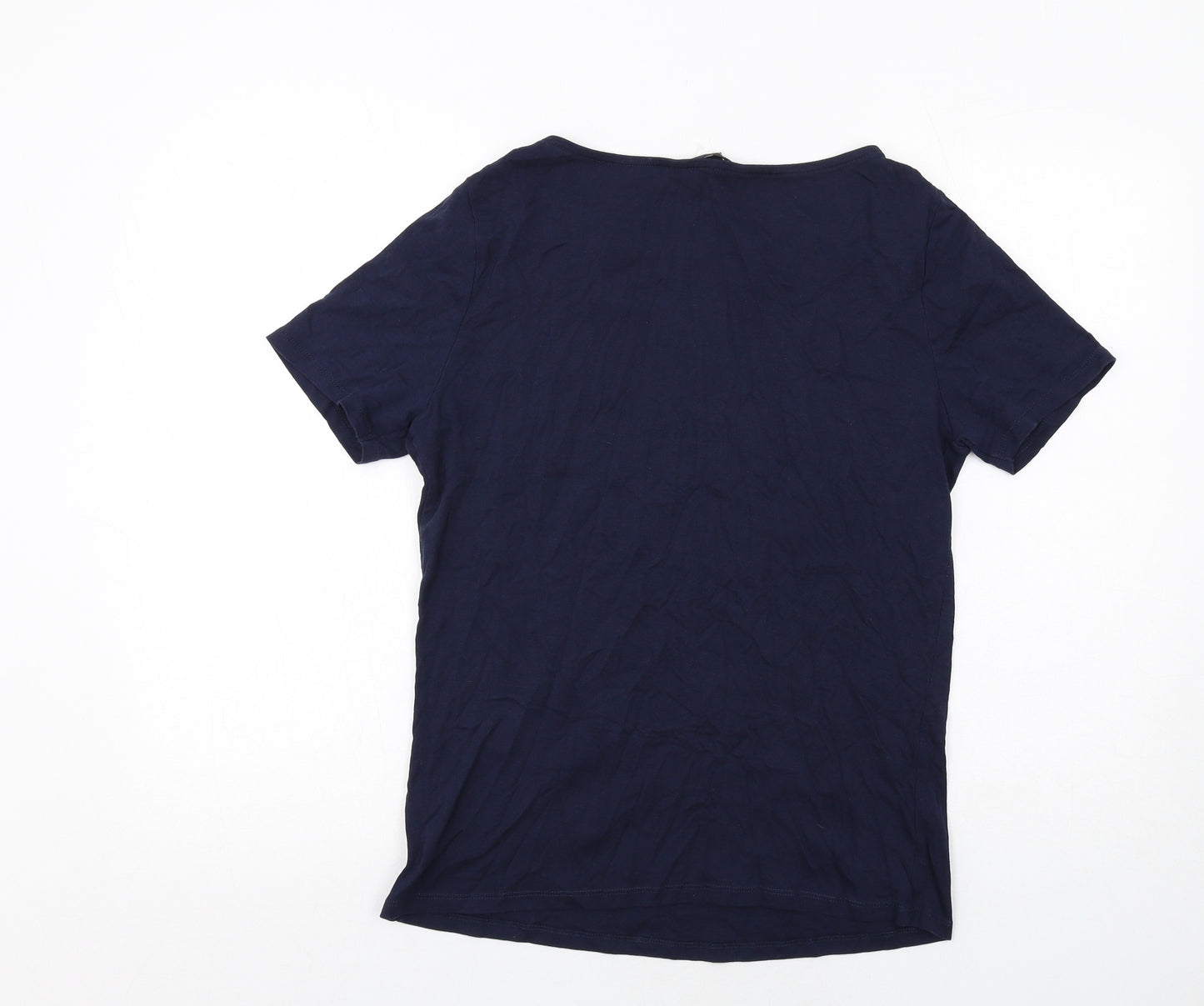 Bonmarché Womens Blue Cotton Basic T-Shirt Size 14 Round Neck