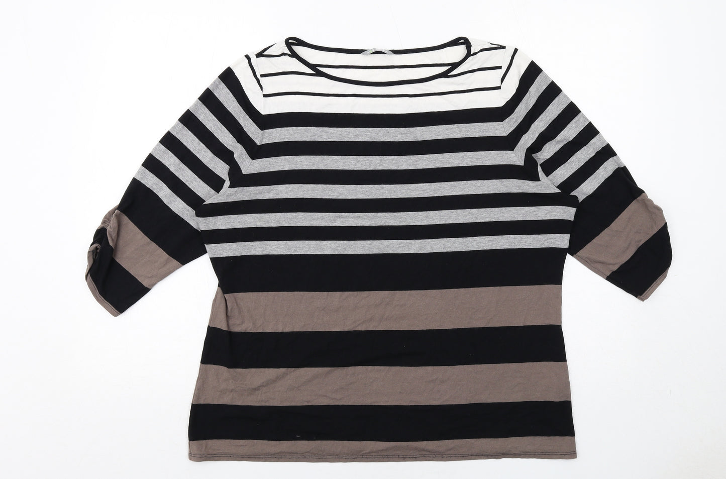 Marks and Spencer Womens Brown Striped Viscose Basic T-Shirt Size 20 Boat Neck