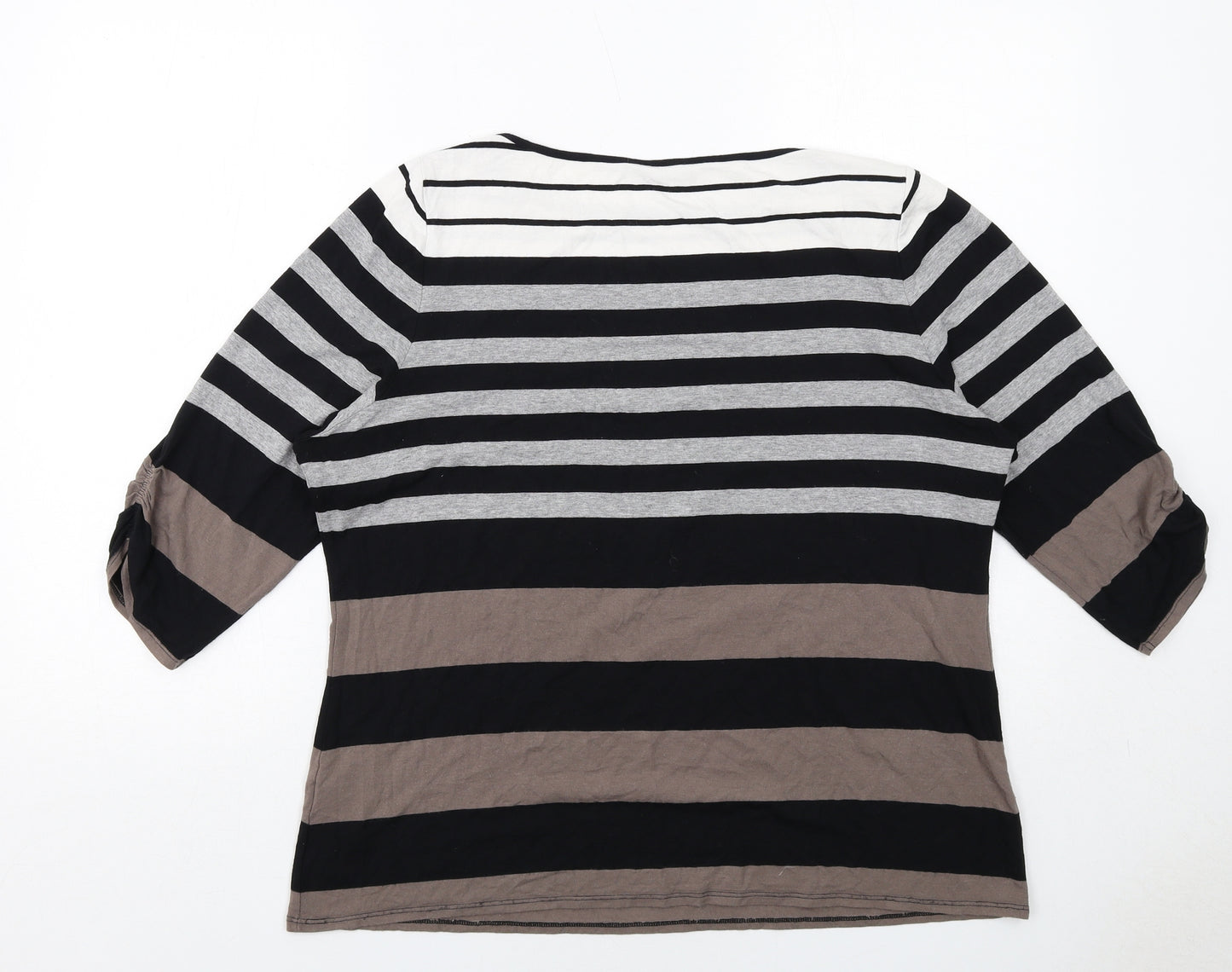 Marks and Spencer Womens Brown Striped Viscose Basic T-Shirt Size 20 Boat Neck
