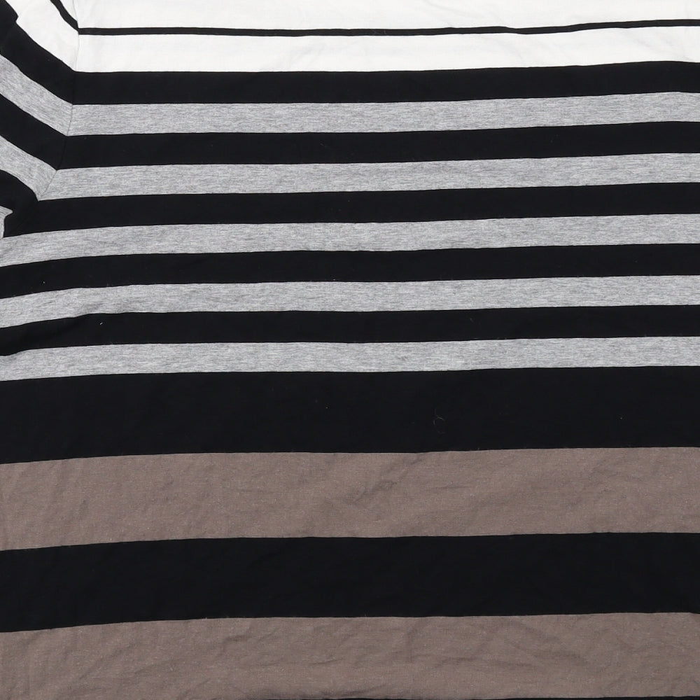 Marks and Spencer Womens Brown Striped Viscose Basic T-Shirt Size 20 Boat Neck