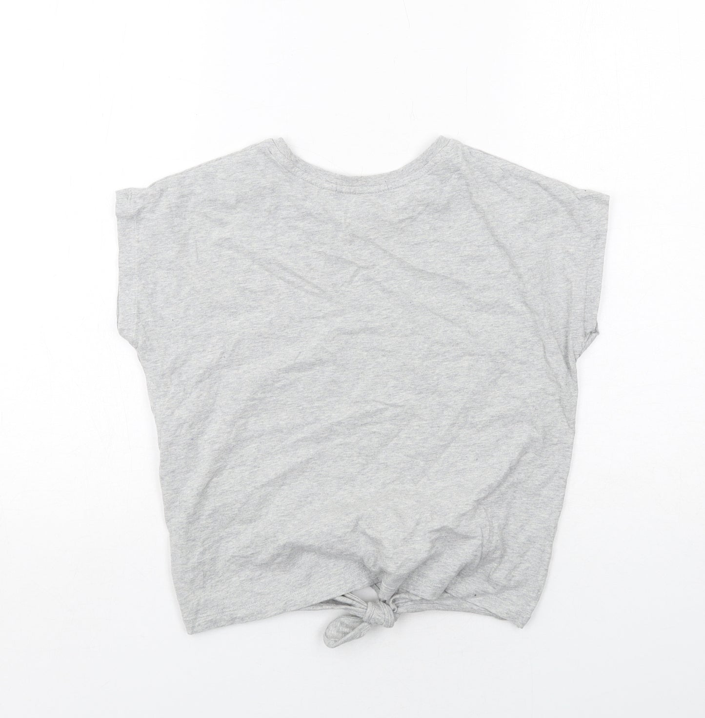 Marks and Spencer Girls Grey Cotton Basic T-Shirt Size 11-12 Years Round Neck Pullover - Knot Front