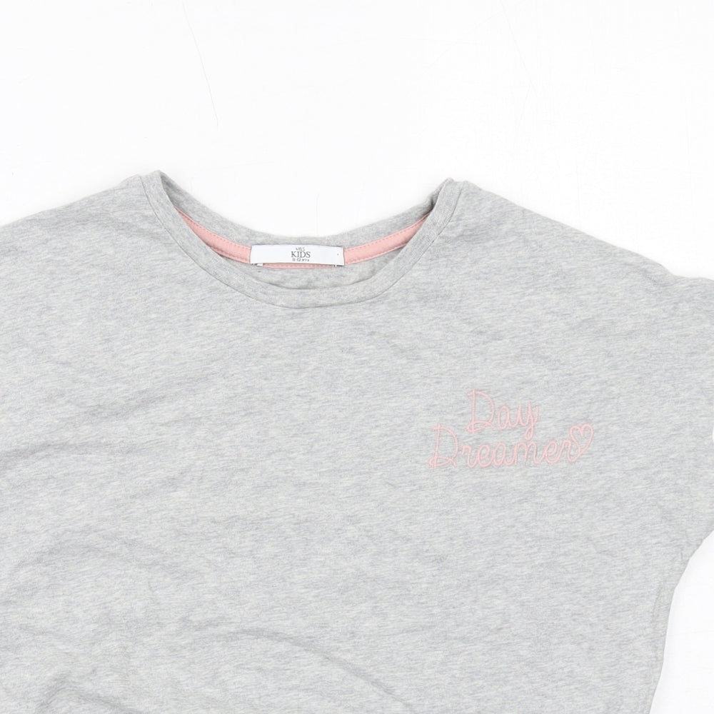 Marks and Spencer Girls Grey Cotton Basic T-Shirt Size 11-12 Years Round Neck Pullover - Knot Front