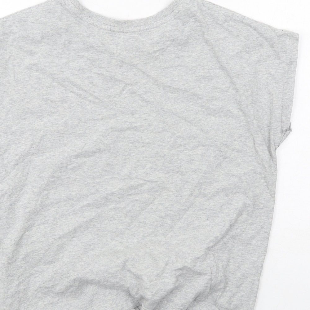 Marks and Spencer Girls Grey Cotton Basic T-Shirt Size 11-12 Years Round Neck Pullover - Knot Front