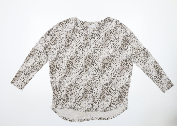 NEXT Womens Beige Animal Print Viscose Basic Blouse Size XL V-Neck