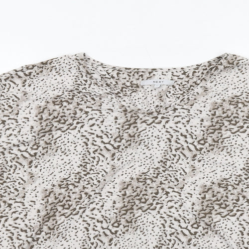NEXT Womens Beige Animal Print Viscose Basic Blouse Size XL V-Neck