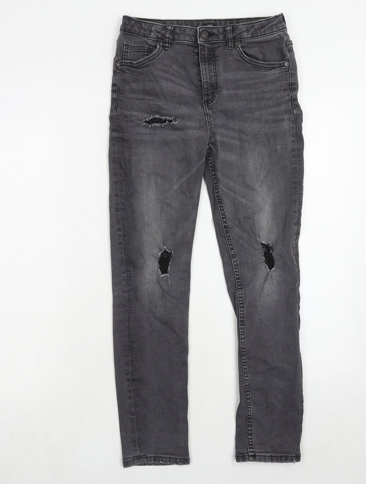 River Island Boys Grey Cotton Skinny Jeans Size 12 Years Regular Zip - Distressed