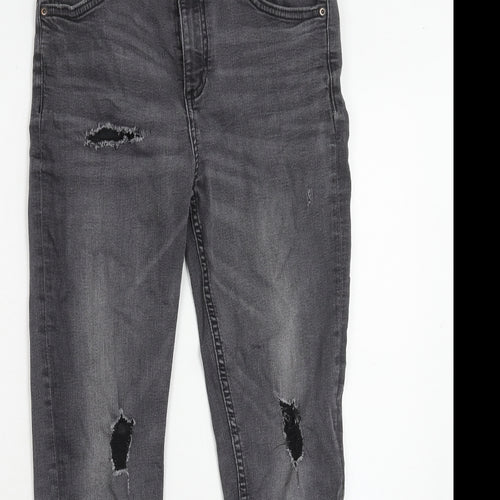 River Island Boys Grey Cotton Skinny Jeans Size 12 Years Regular Zip - Distressed