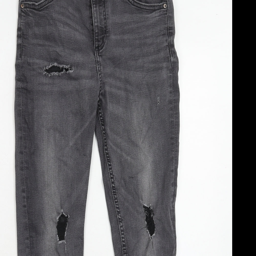 River Island Boys Grey Cotton Skinny Jeans Size 12 Years Regular Zip - Distressed