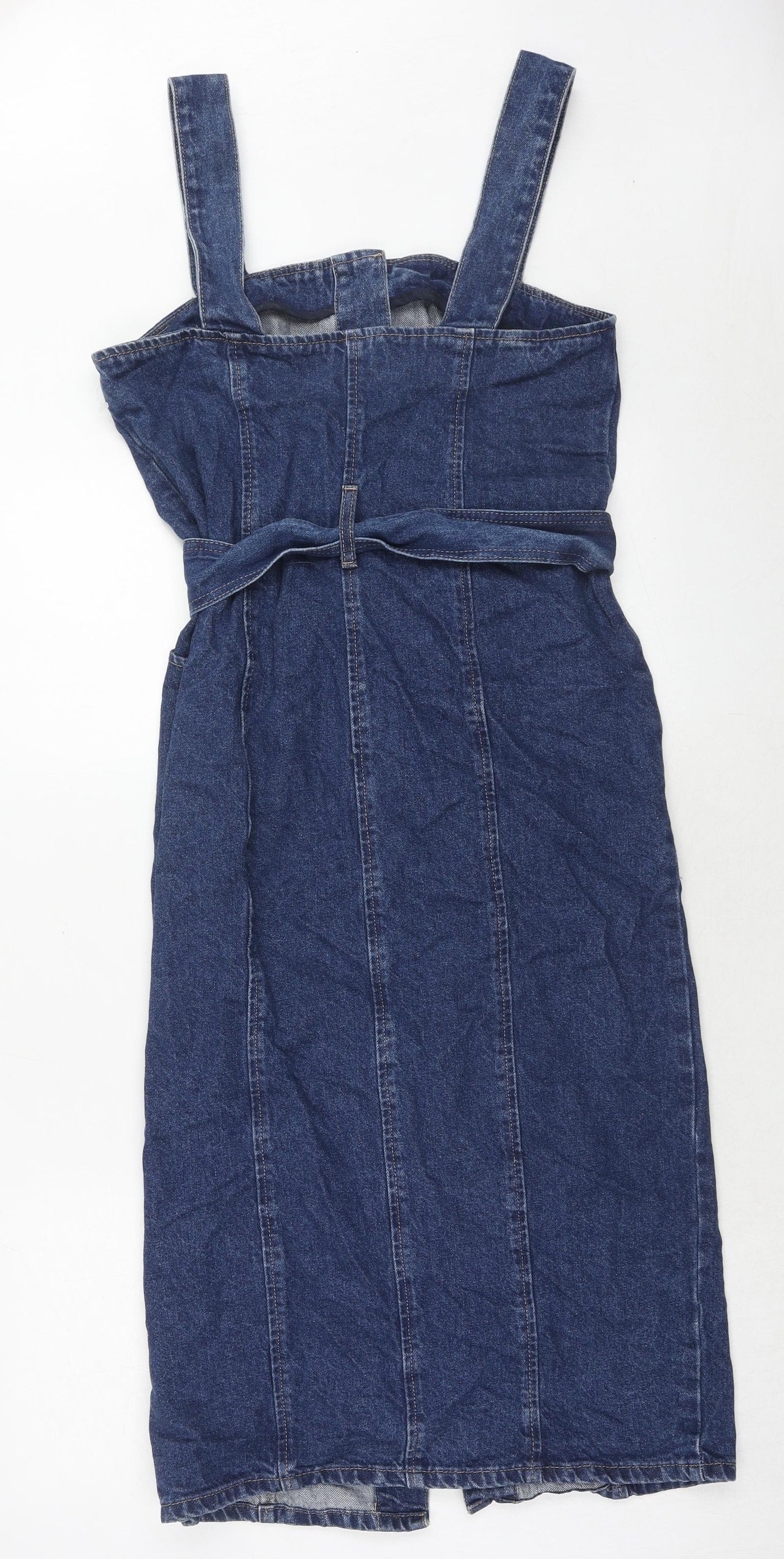 NEXT Womens Blue Cotton Shift Size 12 Square Neck Button