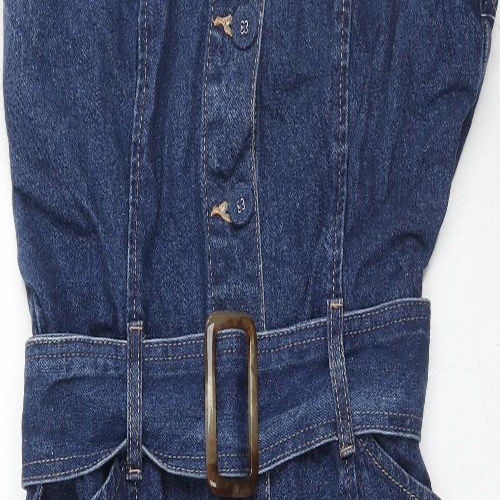 NEXT Womens Blue Cotton Shift Size 12 Square Neck Button