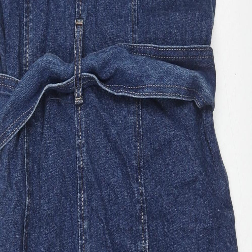 NEXT Womens Blue Cotton Shift Size 12 Square Neck Button