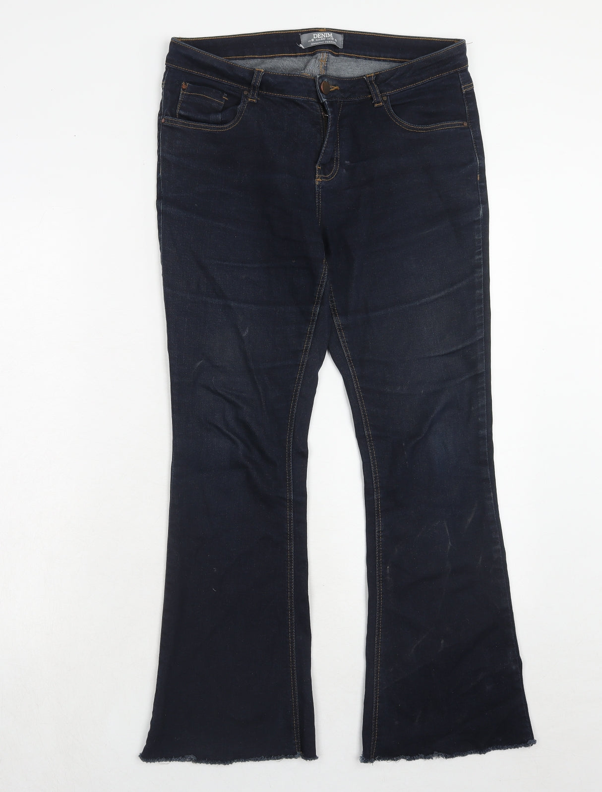 Marks and Spencer Womens Blue Cotton Bootcut Jeans Size 12 Regular Zip