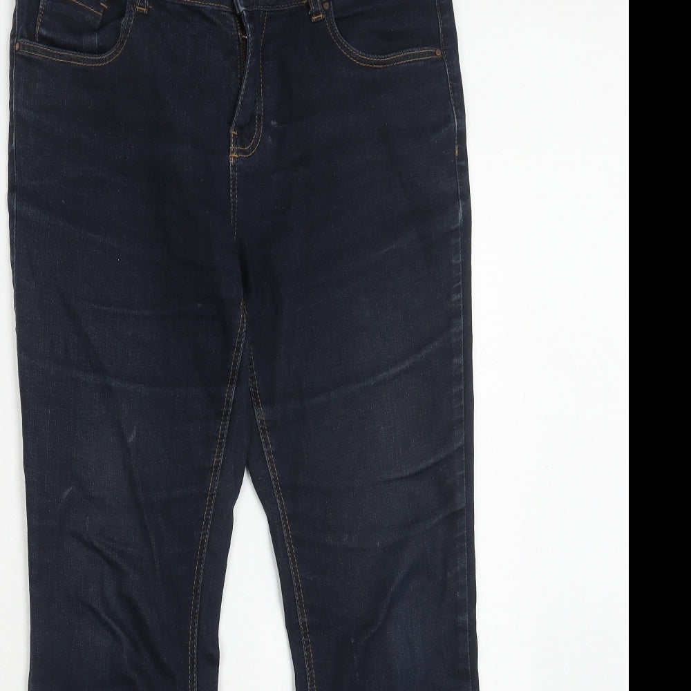 Marks and Spencer Womens Blue Cotton Bootcut Jeans Size 12 Regular Zip